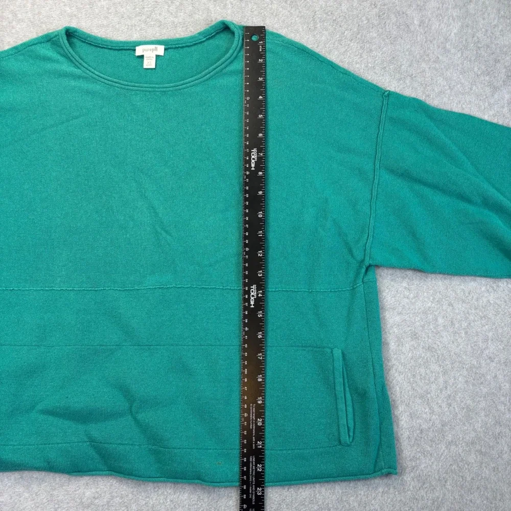 Pure Jill Sweater Women XS Petite Teal Green Cotton Cashmere Boxy‎ Pockets